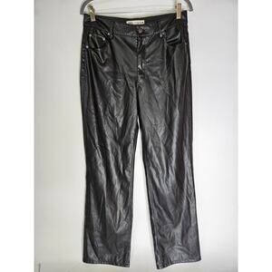 Zara Pants Womens Size 8 Black Faux Leather Straight Leg Moto Biker